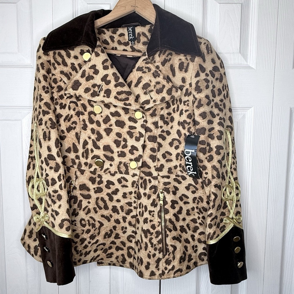 NWT Berek Leopard Print Military Jacket Small Gold Embroidered Blazer